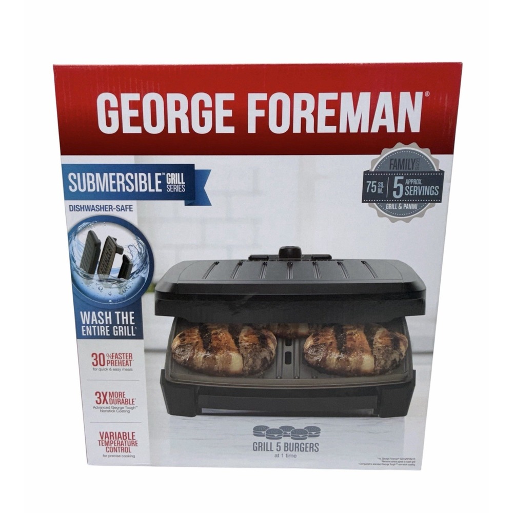 George Foreman - GRECV075B - 5-Serving Submersible Grill - Black Plates - NEW